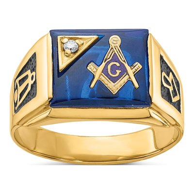 Men's 14K Yellow Gold Diamond Masonic Ring