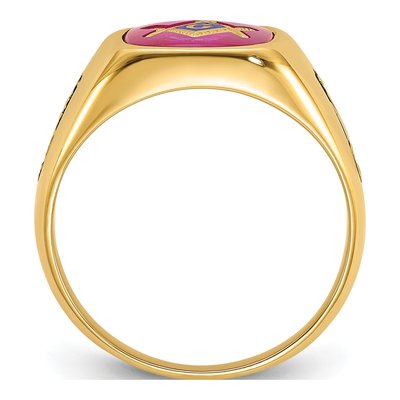 Men's 14K Yellow Gold Lab-Created Ruby Masonic Ring – view 3