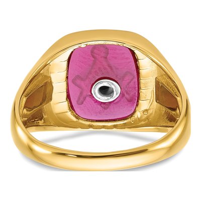 Men's 14K Yellow Gold Lab-Created Ruby Masonic Ring – view 6