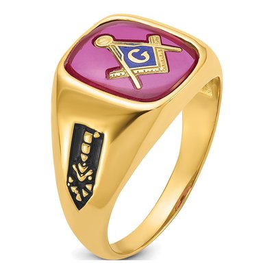 Men's 14K Yellow Gold Lab-Created Ruby Masonic Ring – view 7