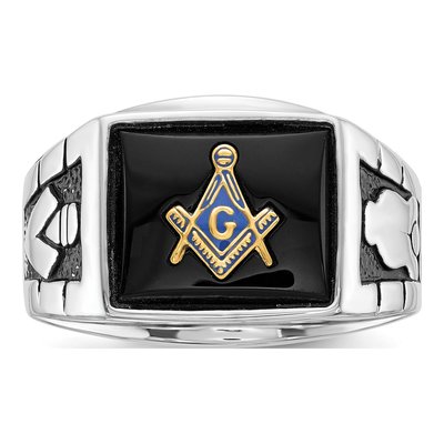 Men's 14K White Gold Onyx Masonic Ring – view 4