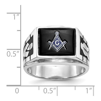 Men's 14K White Gold Onyx Masonic Ring – view 7