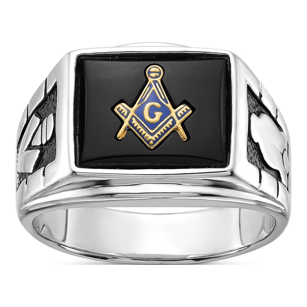 Men's 14K White Gold Onyx Masonic Ring