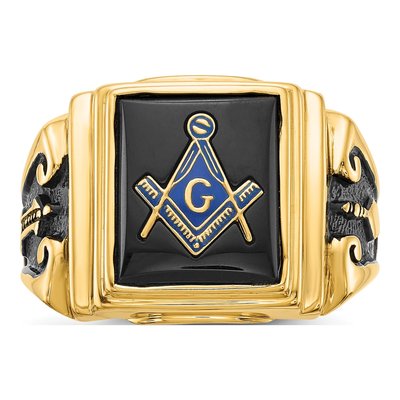 Men's 14K Yellow Gold Onyx Masonic Ring – view 5