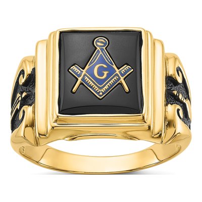 Men's 14K Yellow Gold Onyx Masonic Ring
