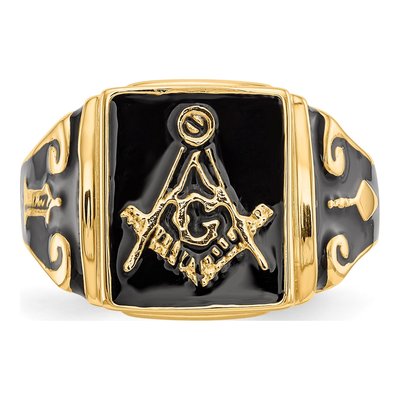 Men's 14K Yellow Gold Black Enamel Masonic Ring – view 5