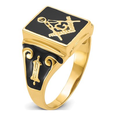Men's 14K Yellow Gold Black Enamel Masonic Ring – view 8