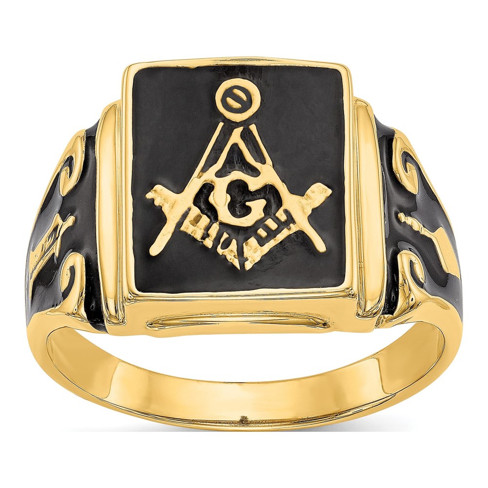 Men's 14K Yellow Gold Black Enamel Masonic Ring