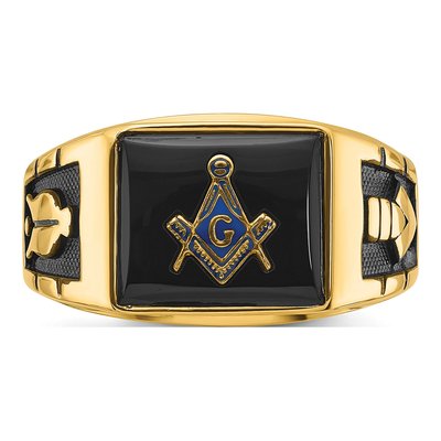 Men's 14K Yellow Gold Onyx Masonic Ring – view 4