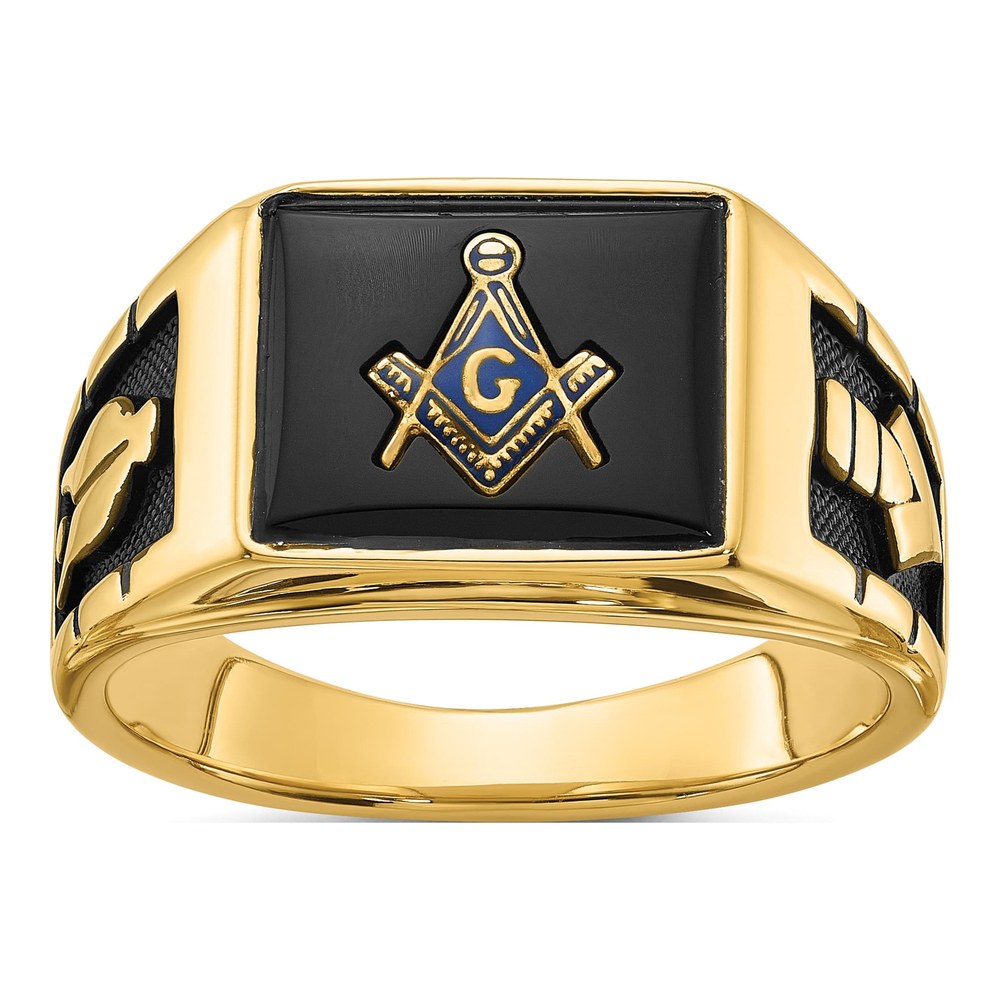 Men's 14K Yellow Gold Onyx Masonic Ring