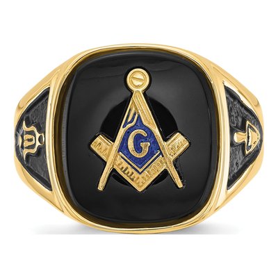 Men's 14K Yellow Gold Onyx Masonic Ring – view 4