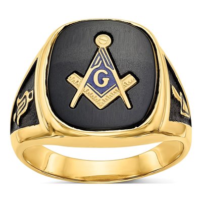 Men's 14K Yellow Gold Onyx Masonic Ring