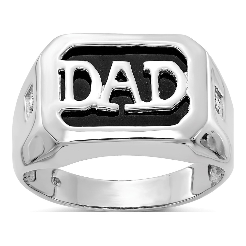 Men's 14K White Gold Onyx & Diamond Dad Ring