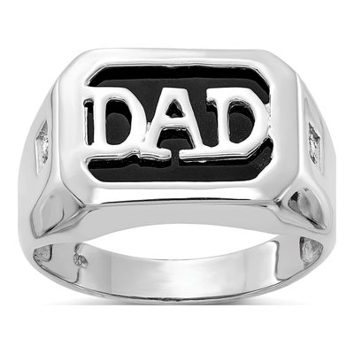 Men's 14K White Gold Onyx & Diamond Dad Ring