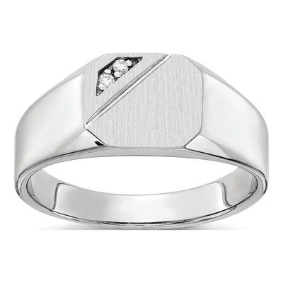 Men's 14K White Gold Diamond Octagon Signet Ring