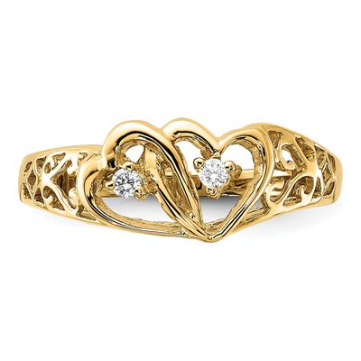 14K Yellow Gold 1/20 ct tw Diamond Two Hearts Ring – view 5