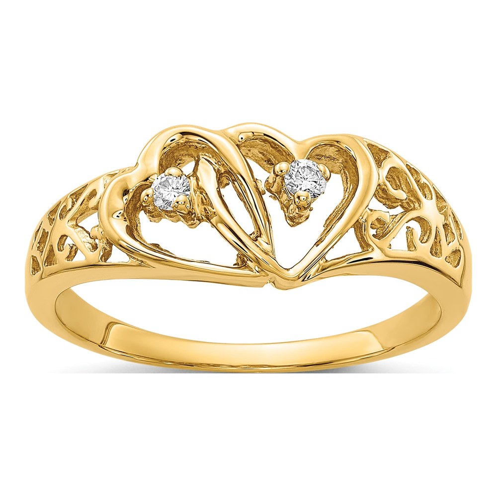 14K Yellow Gold 1/20 ct tw Diamond Two Hearts Ring