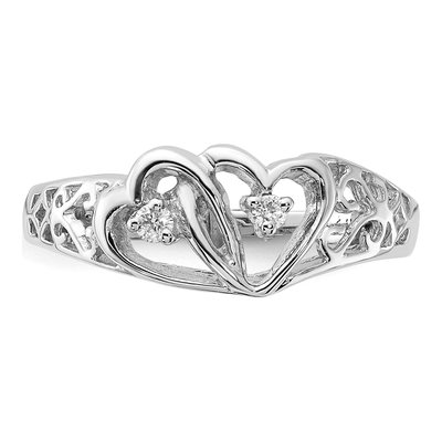 14K White Gold 1/20 ct tw Diamond Two Hearts Ring – view 5