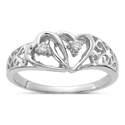 14K White Gold 1/20 ct tw Diamond Two Hearts Ring