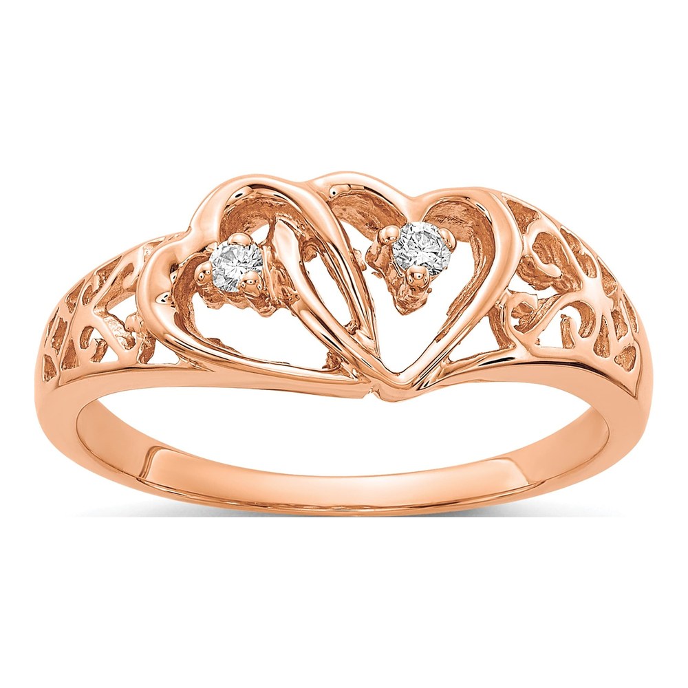 14K Rose Gold 1/20 ct tw Diamond Two Hearts Ring