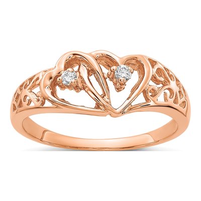 14K Rose Gold 1/20 ct tw Diamond Two Hearts Ring