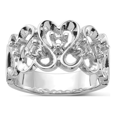 14K White Gold Heart-Motif Diamond Ring Mounting