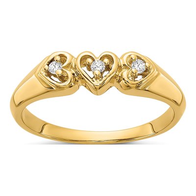 14K Yellow Gold 1/20 ct tw Diamond Triple Heart Ring
