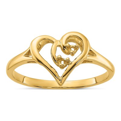 14K Yellow Gold Heart for Diamond Ring Mounting