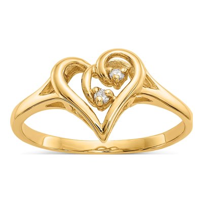 14K Yellow Gold Diamond Swirled Heart Ring