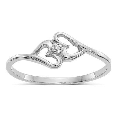 14K White Gold Diamond Two Hearts Ring
