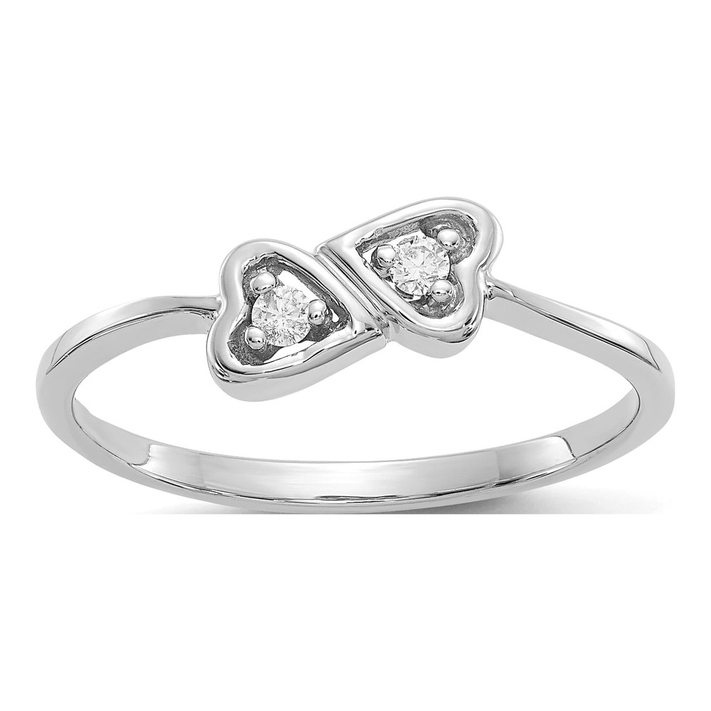 14K White Gold 1/20 ct tw Diamond Two Hearts Ring