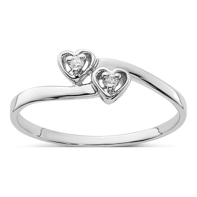 14K White Gold Diamond Two Hearts Ring