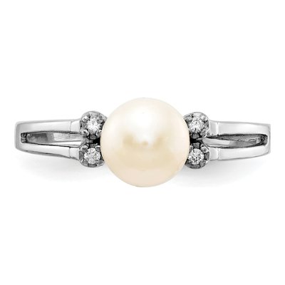 14K White Gold Freshwater Cultured Pearl & Diamond Ring – view 4