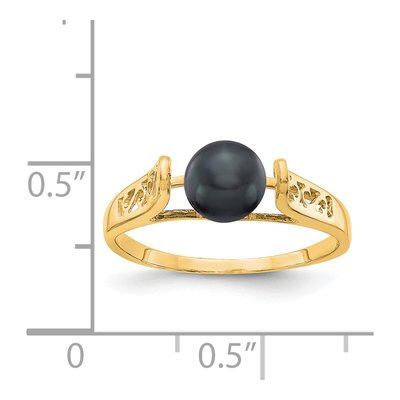 14K Yellow Gold Black Freshwater Cultured Pearl Filigree Ring – view 2