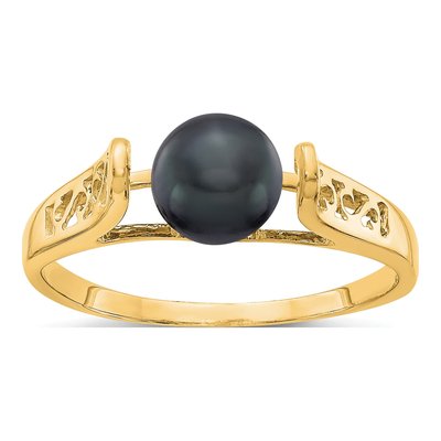 14K Yellow Gold Black Freshwater Cultured Pearl Filigree Ring