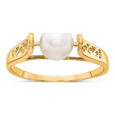 14K Yellow Gold Freshwater Cultured Pearl Filigree Ring