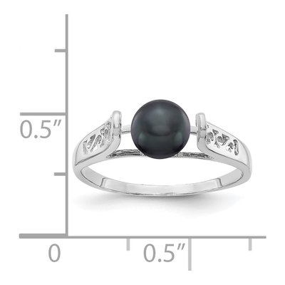 14K White Gold Black Freshwater Cultured Pearl Filigree Ring – view 2