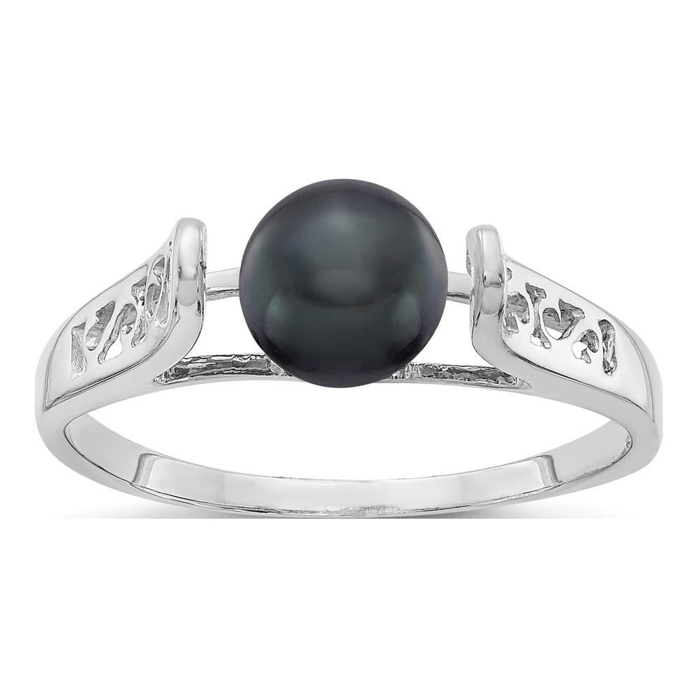 14K White Gold Black Freshwater Cultured Pearl Filigree Ring