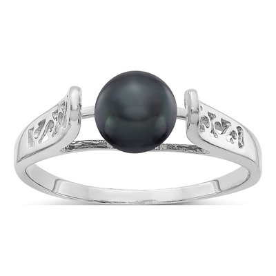 14K White Gold Black Freshwater Cultured Pearl Filigree Ring