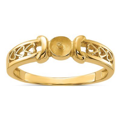 14K Yellow Gold Heart for Pearl Ring Mounting