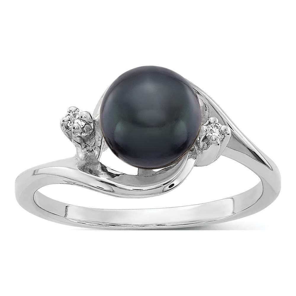 14K White Gold Black Freshwater Cultured Pearl & Diamond Ring