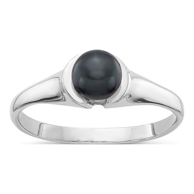 14K White Gold Black Freshwater Cultured Pearl Ring