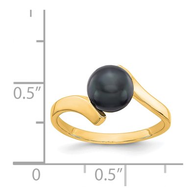 14K Yellow Gold Black Freshwater Cultured Pearl Bypass Ring – view 2