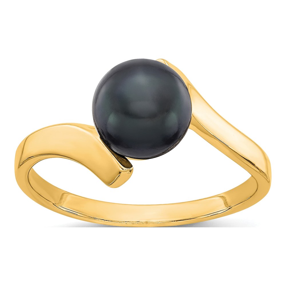 14K Yellow Gold Black Pearl Bypass Ring