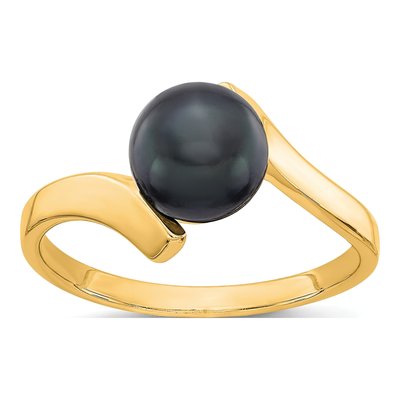 14K Yellow Gold Black Freshwater Cultured Pearl Bypass Ring