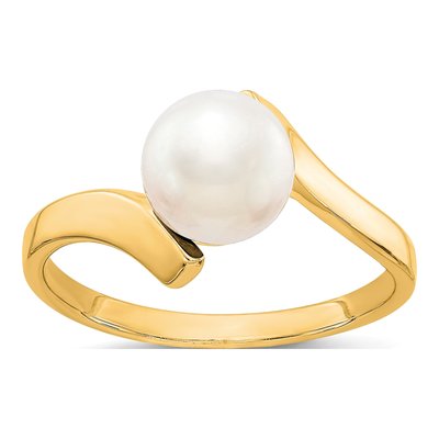 14K Yellow Gold Freshwater Cultured Pearl Bypass Ring