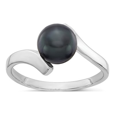 14K White Gold Black Freshwater Cultured Pearl Bypass Ring