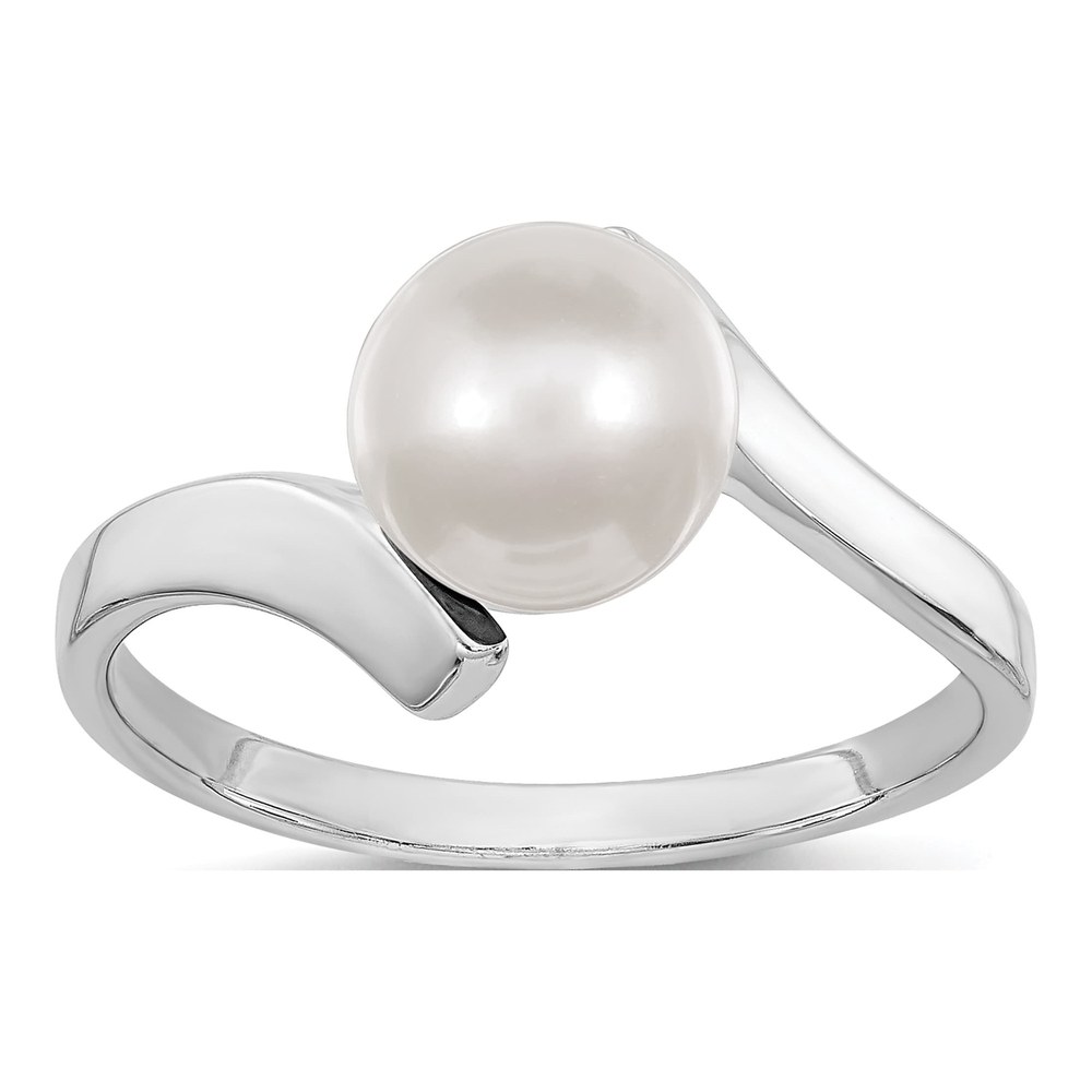 14K White Gold Freshwater Cultured Pearl Bypass Ring