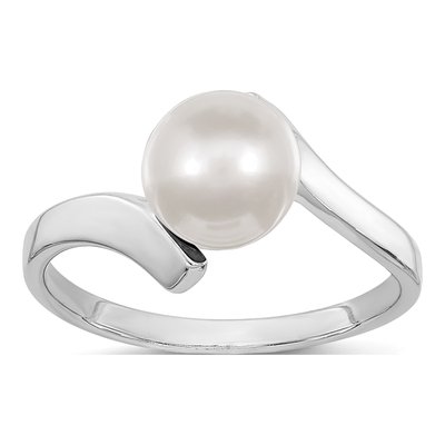14K White Gold Freshwater Cultured Pearl Bypass Ring