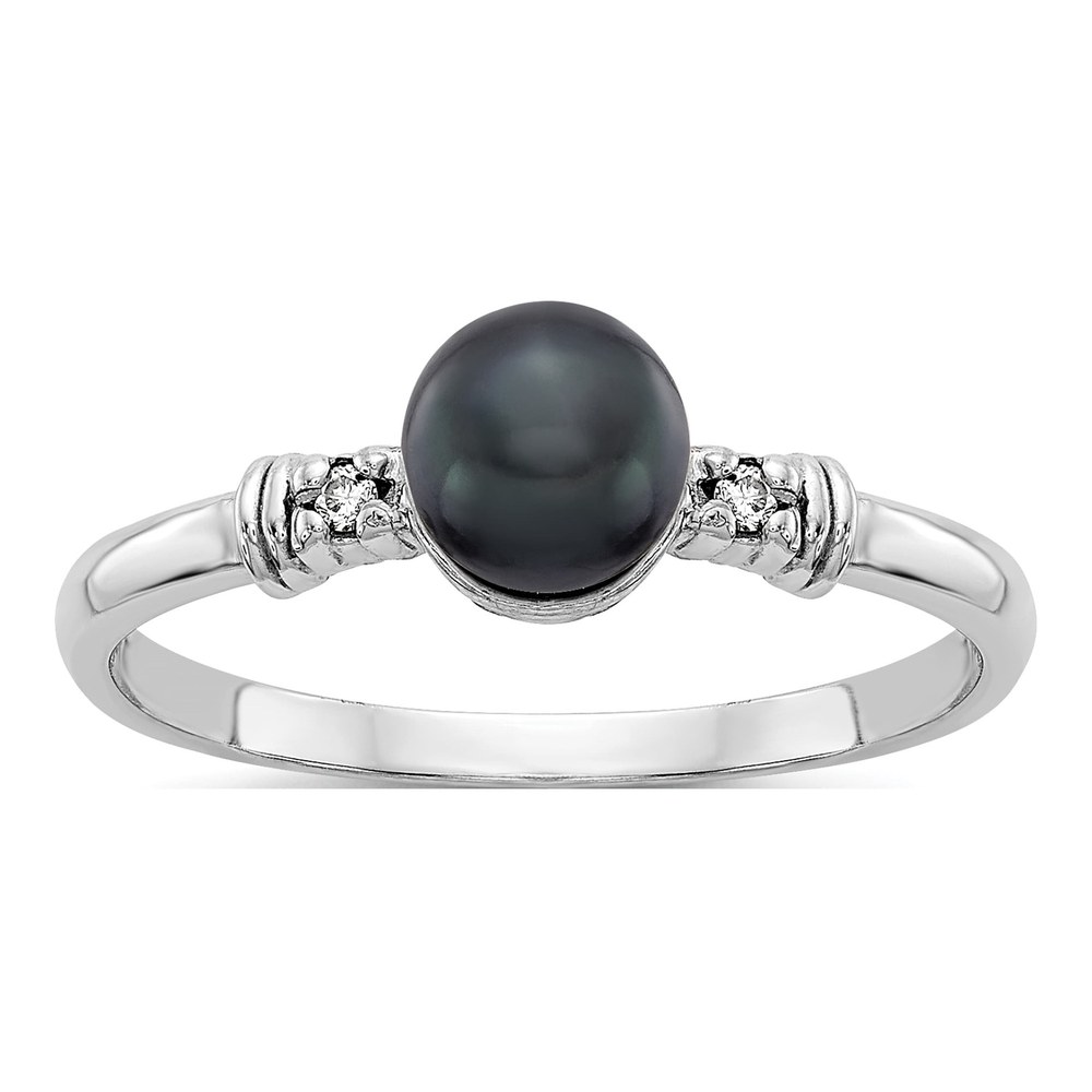 14K White Gold Black Freshwater Cultured Pearl & Diamond Ring